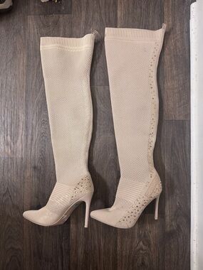 bebe Blush Knit thigh high Stiletto Boots